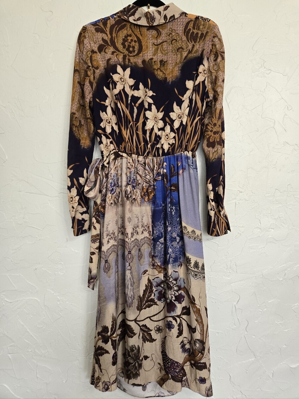 Kobi Halperin Sadie Asymmetric Floral Wrap Skirt Blue Brown Midi Dress, S - Picture 7 of 11